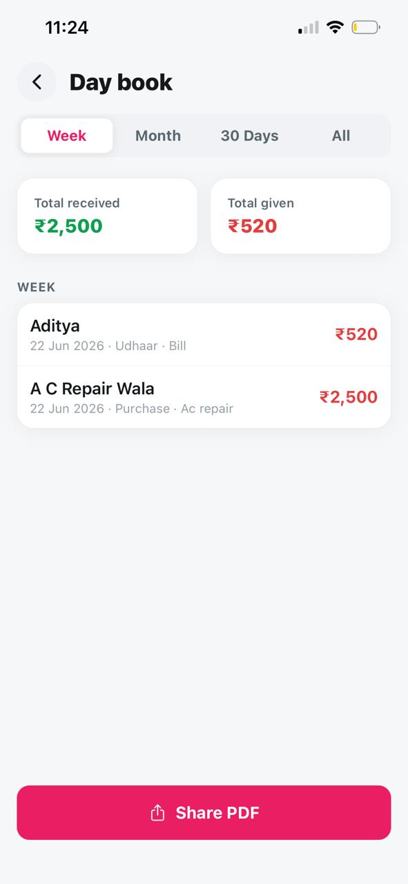 SmartKhata Collections screen